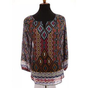 Beach Lunch Lounge Womens Tunic Top Oversized Tribal Aztec Print Sz Small